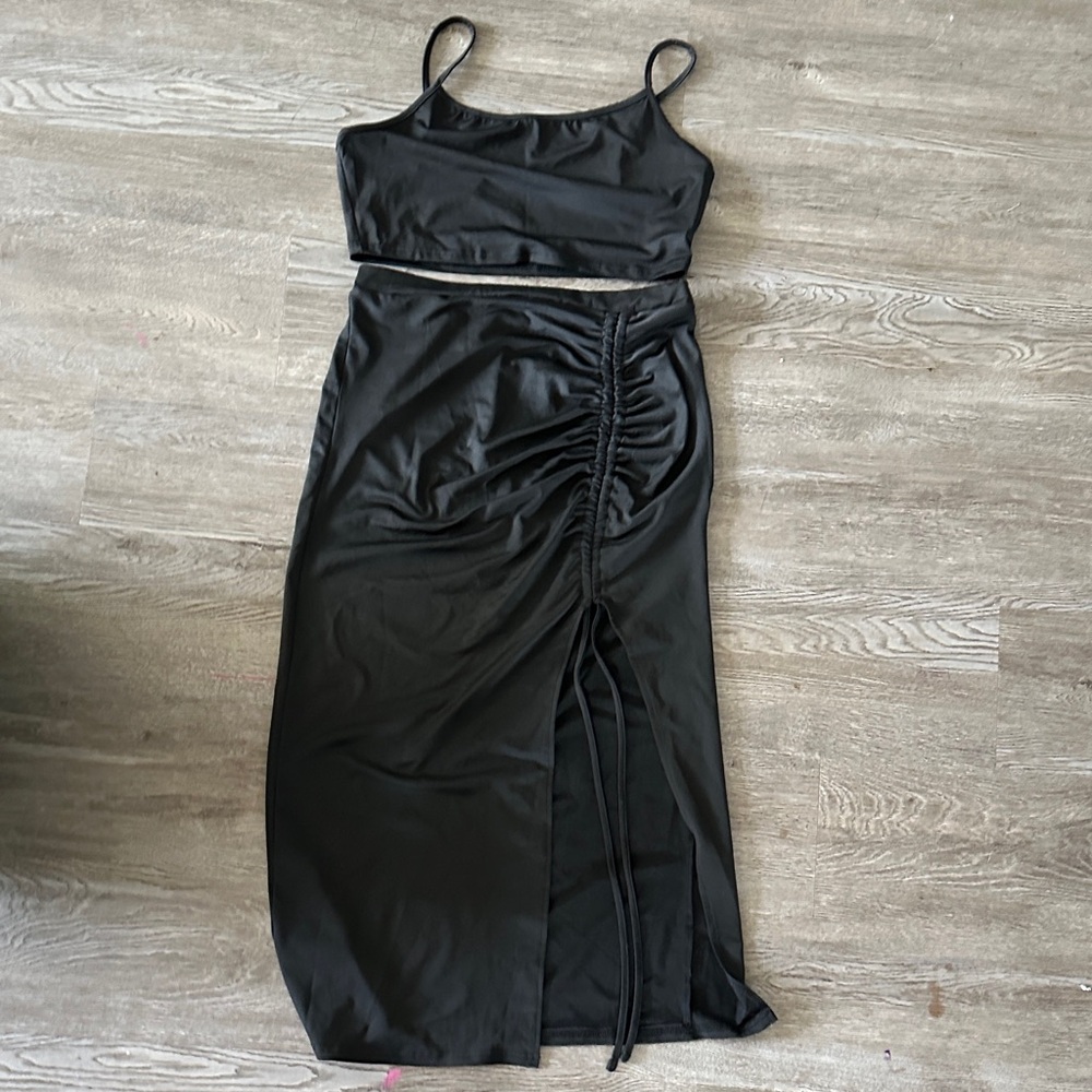 Black Ruched Two-Piece Set